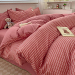 Puhast puuvillast voodipesu neljaosaline komplekt Lihtne ruuduline puuvillane lina Tekikott Triibuline voodipesu 1.5m four-piece set