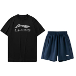 Li Ning Logo L&uuml;hikeste varrukatega l&uuml;hikesed p&uuml;ksid Vabaaja spordikost&uuml;&uuml;m Meeste &uuml;likond Must Tumesinine ATST631-1+AKST633-2 XL