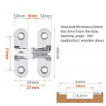 Peidetud v&auml;ravahinged roostevabast terasest N&auml;htamatud uksehinged Peidetud t&uuml;nn puidust kasti H&otilde;bedane 9.4cm