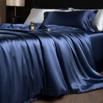 Luksuslik mooruspuusiidist tekikotikomplekt, k&otilde;rgekvaliteediline satiin, &uuml;hev&auml;rviline tekikott ja padjap&uuml;&uuml;rid, pehme siidine, king-size tekkekott 150x200cm 3 pcs set&set blue
