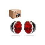 APSMOTIV 2X Vana stiilis Duolamp Tagatuli 12V Tagumine Piduri numbrim&auml;rgituled Mudel A Auto | Massey Ferguson Traktor DODGE Veoautod (Kroomr&otilde;ngas | Punane/Objektiiv punane