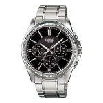 Casio - Kolme osutiga roostevabast terasest rihm, must sihverplaat, meeste kvartsikell MTP-1375D-1A must