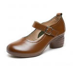 Retro naiste kingad keskmise plokk-kontsaga k&auml;sitsi valmistatud Mary Jane kingad 2024 naiste vintage ehtne nahk elegantne pumbad court kingad CN 35