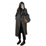 Naiste pikk villane mantel kaherealine hernemantel vabaaja pikkade varrukatega s&auml;lkkraega trench-mantel s&uuml;gis-talvine pealisr&otilde;ivas S kohv