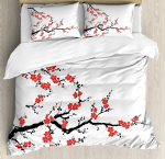 Kirsipuu &Otilde;ied Tekikate King/Queen Suurus, Jaapani Sakura Puu Roosa Lilleline Kevadine Vintage Kultuuriline Voodipesu Komplekt Naistele T&uuml;drukutele US Twin(172x218cm)