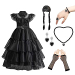 Lapsed Kolmap&auml;ev Addams Kleit Halloweeni Kost&uuml;&uuml;mid Kleit Cosplay Peokost&uuml;&uuml;m 150cm black