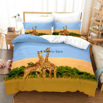 Aafrika Loomad Žiraaf P&auml;ikeseloojang Voodipesu Komplekt 3D Tekikoti Komplekt Voodikate Poistele T&uuml;drukutele Lastele Kodu Tekstiil Mikrofiiber Voodikate EU Single(135*200cm)3pcs