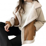 S&uuml;gistalvine naiste jope paks soojust hoidev lahti keeratav krae, pikad varrukad t&otilde;mblukuga taskud lambavillast tuulekindel Colorblock mantel L khaki