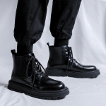 meeste vabaaja platvormsaapad mustad trendikad ehtsast nahast kingad &auml;rikontori riietus cowboy pahkluu saapad kevad s&uuml;gis botas hombre 240