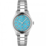 Gucci YA1265044 G-Timeless T&uuml;rkiissinine sihver Unisex K&auml;ekell 32mm