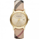 Burberry BU9026 The City &Scaron;ampanjav&auml;rvi sihver Ruuduline rihm Naiste k&auml;ekell 38mm kuld