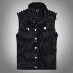 Meeste teksist vest varrukateta jakid puuvillane retro rebitud kitsa l&otilde;ikega kulunud teksist vestid moodne hip-hop vest meeste riided suuremad suurused M