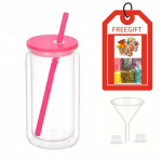 16 oz kahekordse seinaga plasttops kaane ja k&otilde;rrega, korduvkasutatavad Mason Jari joogitopsid, j&auml;&auml;kohvi ja mahla tops, BPA vaba, joogid, DIY joogitarbed roosa punane v&auml;rv