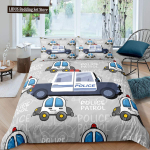 Politseiauto Tekikott Komplekt Poistele Multikad Autod Voodipesu Komplektid T&auml;issuurus, Kiirabi S&otilde;idukid Tekikott Komplekt Sinine Hall AU Single(140x210cm)