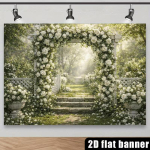 2D valge roosiga lilleline kaarjas taustapilt, lummatud aiav&auml;rrava fotograafia taust 90.6x70.8inch/230*180cm beige