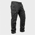 Meeste Mitme Taskuga Denim Cargo P&uuml;ksid Vintage Pesuga Sirged T&ouml;&ouml;riided D-r&otilde;ngaga V&ouml;&ouml;koht V&auml;litingimustes Vabaaja P&uuml;ksid L black