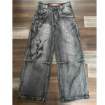 Ameerika Harajuku Vintage Prindiga teksap&uuml;ksid Y2K Meeste pestud hallid sirged p&uuml;ksid Street Gothic laiad unisex p&uuml;ksid Trend S gray