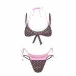 Moodne t&auml;piline halter-bikiinikomplekt S&uuml;gava V-kaelusega Madala v&ouml;&ouml;kohaga Naiste ujumisriided Patchwork Paeladega Naiste ujumistrikood Rannik L gray
