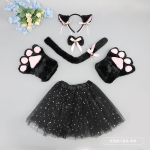 K&auml;sitsi valmistatud kassi k&otilde;rvadega peav&otilde;ru komplekt k&auml;paga kinnaste ja sabaga Laste kost&uuml;&uuml;m Peo loom Roolim&auml;ng Black Cat Ear Headband Paw Tail Set - Black Dress black