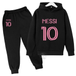 Jalgpallistaar Messi Laste Kapuutsiga Dressipluuside Komplekt T&auml;navamood Poisid Ja T&uuml;drukud S&uuml;gis Sportlik Pullover + Dressip&uuml;ksid 2-osaline Komplekt V&auml;litingimusteks 140 black