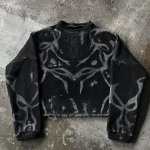 Y2K Harajuku &Uuml;mmarguse kaelusega Kampsun Vintage Triibuline Disain Moodne Meeste Kampsun Ameerika Stiil Streetwear Gooti Naiste Hupparid XL gray