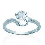 Bague Argent 'Unique' Blanc argent&eacute; (rhodi&eacute;) - 6x9 mm 50 valge