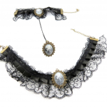Les Tr&eacute;sors De Lily [K7229] - Parure cr&eacute;ateur 'Cam&eacute;e' noir (dentelle) - collier et bracelet must