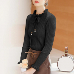 Bowknot volangidega kampsun naiste sviiter s&uuml;gistalv uus kilpkaelus, vintage, &otilde;huke elastsus, kootud kampsun naistele One Size must