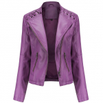 Naiste stiilne kunstnahast jakk Klassikaline PU Moto Biker Fashion Zip Up vabaaja l&uuml;hike mantel &otilde;huke &uuml;ler&otilde;ivad retropaeltega S-4XL Plus Size 2XL lilla