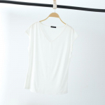 Solid V-kaelusega Basic T-s&auml;rk naiste suvine modaalne lahtised tee-topsid vabaaja aluss&auml;rk M kuni 2XL M valge