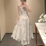 Suvepeokleit Midi Elegantne Kleit Naiste Rihm Seksikas Disain High Wasit Vintage vabaajakleit Varrukateta &scaron;ifoonist armas kleit M