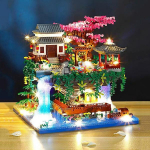 Arhitektuur Peach Tree House Waterfall River Light DIY Mini Teemantklotsid Tellised Ehitusm&auml;nguasi lastele ilma kastita roheline