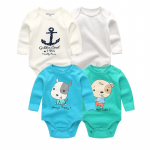 4 t&uuml;kki beebipoiste riided Pehmest puuvillast bodid Cartoon Print Vasts&uuml;ndinu Jumpsuit pikkade varrukatega r&otilde;ivad 3Months