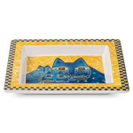 Laurel Burch [A2672] &ndash; kollane sinine portselanist kandik  Laurel Burch  (kassid) - 20x18 cm kollane