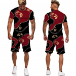 Suvise kuldse mustriga 3D-prindiga meeste kaheosaline spordidressi barokkstiilis T-s&auml;rgid + l&uuml;hikesed p&uuml;ksid &uuml;likond Hipsteri t&auml;navar&otilde;ivad riided S