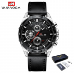 VA VA VOOM Klassikalised lihtsad roostevabast terasest kvartsk&auml;ekellad Moebr&auml;ndi helendavate k&auml;tega meeste k&auml;ekellad Moodkronograaf Sport Kvartskell Leather Strap must/h&otilde;be