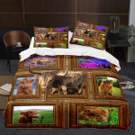 3D Highland Cow seeria voodipesukomplekt loomadele tr&uuml;kitud tekikott ja padjap&uuml;&uuml;r AU/US/UK/DE t&auml;issuuruses kiiresti kuivav kodukaunistus AU Single 140x210cm
