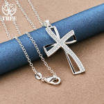 925 Sterling Silver Cross AAA tsirkoonist ripatsiga kaelakee ehted 45cm