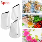 3tk K&ouml;&ouml;gitarvikud Kondiitriotsikud Rose Glass Toruotsad #126#127#128 Roostevabast terasest otsikud Komplektid Kookide kaunistamiseks T&ouml;&ouml;riistad 3PCS