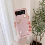 Samsung Z Flip 4 Case 3d Pearl Bow kokkupandav telefoni&uuml;mbris Samsung Z Flip 3 jaoks 5g Zflip4 Winter Plush p&otilde;rutuskindel k&otilde;va tagakaas For Z Flip 2 must
