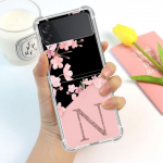 Kohandatud Cherry Blossom Flower Initial M &uuml;mbris Samsung Galaxy Z Flip 3 4 5g Funda Z Flip3 Clear PC k&otilde;va p&otilde;rutuskindel telefoni kest Samsung Z Flip 5G