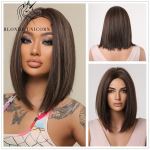 Keskmine pruun Highlight plaatina parukad s&uuml;nteetilised juuksed sirge tukk naiste igap&auml;evane kuumakindel