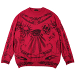 Unisex sviiter Rose Eye Scorpion Print Ripped Pullover M punane