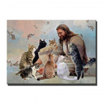 Jeesus Jumal &uuml;mbritsetud kassidega Teemantmaal Kristlik tikandid Teemantmosaiik Ristpiste Kodukaunistus j&otilde;ulukink Full Round 20x30CM