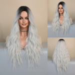 Naiste 68 cm juuste simuleeritud juuksed valged parukas pikad juuksed pikad lokkis juuksed roosad juuksed v&otilde;rgust peakatted t&auml;ispeakate Naturaalne ehtne parukas 68cm26.77inch valge