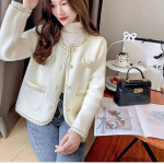 Kardigan mantel s&uuml;gise ja talve v&auml;ikese l&otilde;hnaga tuule Korea imitatsiooniga naaritsa fliismantel Naiste l&uuml;hike kootud kampsun Kardigan One Size valge