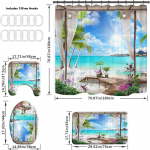 4tk Suvine rannadu&scaron;ikardin Vannitoa libisemiskindel matt, U-kujuline WC-vaip ja WC-poti kaane kate, vannitoa sisustus 4Pcs