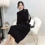 Naiste sviiter 2023 s&uuml;gis/talvine kleit, poolk&otilde;rge kaelus, massiivne kampsun, pika mullivarrukaga varrukatega kootud kampsun, naiste sviiter One Size kollane