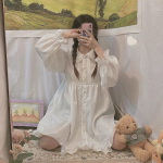 Kawaii kleit naistele armas Lolita valge l&uuml;hikesed kleidid volangid Peter Pan krae Preppy stiil kevads&uuml;gis pikkade varrukatega r&uuml;&uuml; M must