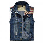 (SU)Meeste uus moodne teksavest vabaaja kauboi jope aukudega &otilde;lapluusis XXL sinine